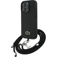 Lacoste Case Iconic Petit Pique Crossbody Cord MagSafe for iPhone 16 Pro black (Apple iPhone 16 Pro), Coque pour téléphone portable, Noir