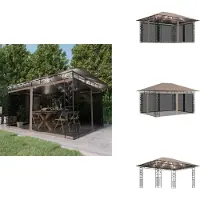 vidaXL Pavillon avec moustiquaire & guirlande lumineuse LED 4x3x2,73 m Taupe - Pavillons & Tentes de réception