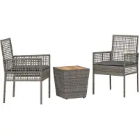 vidaXL Ensemble de jardin , 3 pièces, gris, en polyrotin