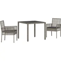 vidaXL Ensemble de jardin pour repas, 3 pièces, gris, en résine tressée