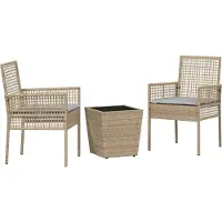 vidaXL Ensemble de jardin , 3 pièces, beige, en polyrotin