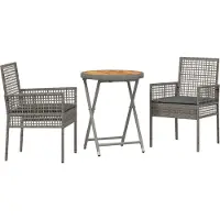 vidaXL Ensemble de jardin , 3 pièces, gris, en polyrotin