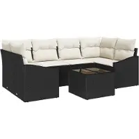 vidaXL Ensemble de canapés avec coussins 7 pcs noir et crème poly-rotin