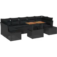 vidaXL Salon de jardin avec coussins 8 pcs noir et marron