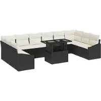 vidaXL Ensemble de salon de jardin , 11 pièces, noir et crème