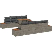 vidaXL Ensemble de canapés de jardin , 9 pièces, gris, en résine tressée