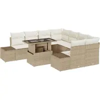 vidaXL Ensemble de canapé de jardin avec coussins 9 pcs Beige et crème Poly-Rotin