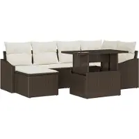 vidaXL Ensemble de salon de jardin , 7 pièces, marron et crème