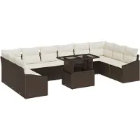 vidaXL Ensemble de canapé de jardin avec coussin avec mémoire 11 pcs brun et crème
