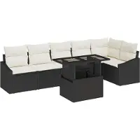 vidaXL Ensemble de salon de jardin , 7 pièces, noir et crème
