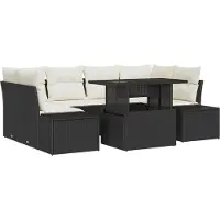 vidaXL Ensemble de canapé de jardin avec coussins 7 pcs noir et crème
