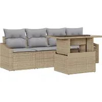 vidaXL Ensemble de salon de jardin , 5 pièces, en polyrotin beige
