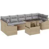 vidaXL Ensemble de canapé de jardin avec mémoire 8 pcs Beige Poly Rattan