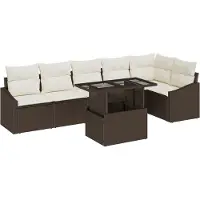 vidaXL Ensemble de canapé de jardin avec coussin avec mémoire 7 pcs brun et crème