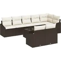 vidaXL Ensemble de canapé de jardin avec coussins 9 pcs brun et crème Poly-Rotin