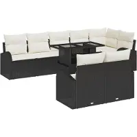 vidaXL Ensemble de canapés de jardin avec rangement, 9 pièces, noir et crème, en polyrotin