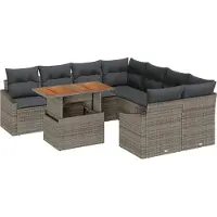 vidaXL Salon de jardin avec coussins 9 pcs Gris et brun