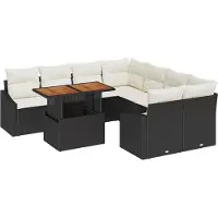 vidaXL Salon de jardin avec coussins 9 pcs noir et crème