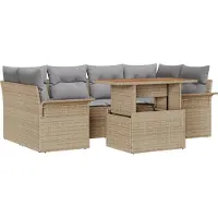 vidaXL Ensemble de salon de jardin , 7 pièces, beige et gris clair