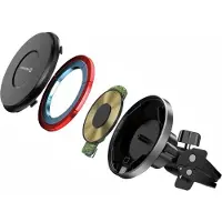 Swissten Magnetic Car Holder Airhold with Wireless Charger 15w / 7,5w (Magsafe Compatible), Adaptateur pour véhicule, Noir