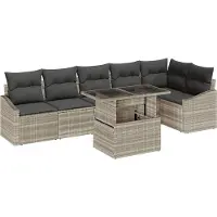 vidaXL Ensemble de canapé de jardin avec coussins 7 pcs gris clair Poly-Rotin