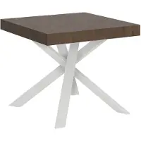 Itamoby Table Extensible 90X90/194 Cm Clerk Plateau Noyer Pieds Blancs