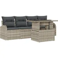 vidaXL Ensemble de canapés de jardin avec coussins, 5 pièces, gris clair, en polyrotin
