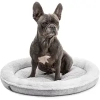 Lionto Lit pour chien en design doughnut doux avec peluche & fond antidérapant, housse lavable, 65 cm de diamètre, gris