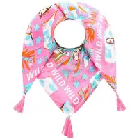 Zwillingsherz Foulard carré Wild Jungle avec imprimé léopard et inscription WILD, foulard tendance 3016Q-2907-20 Rose/Marron/Multicolore