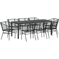 vidaXL Ensemble de jardin 9 pcs noir Poly-Rattan