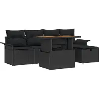 vidaXL Ensemble de canapé de jardin avec coussins 6 pcs noir poly rotin