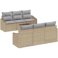 vidaXL Ensemble de canapés avec coussins, 7 pièces, beige et gris, en polyrotin