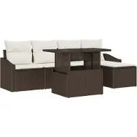 vidaXL Ensemble de canapé de jardin avec coussins 6 pcs brun et crème