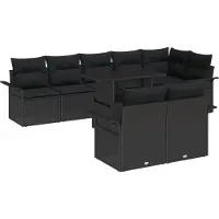 vidaXL Ensemble de canapé de jardin avec coussins 9 pcs noir poly rotin