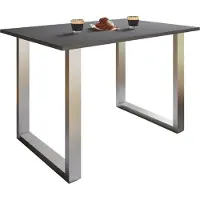 VCM Table en bois | H. 76 x W. 110 x T. 50 cm | Repose-pieds massif et de haute qualité | Pieds en fer | Table de cuisine - Xona U