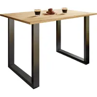 VCM Table en bois | H. 76 x W. 140 x T. 50 cm | Repose-pieds massif et de haute qualité | Pieds en fer | Table de cuisine - Xona U