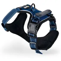 Lionto Harnais pour chien anti-traction, harnais en Y réglable avec anneau de poitrine, réfléchissant & rembourré, taille XL, bleu