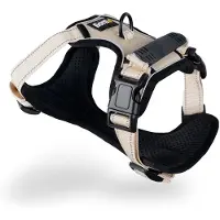 Lionto Harnais pour chien anti-traction, harnais en Y réglable avec anneau de poitrine, réfléchissant & rembourré, taille S, beige