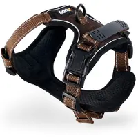 Lionto Harnais pour chien anti-traction, harnais en Y réglable avec anneau de poitrail, réfléchissant & rembourré, taille L, marron