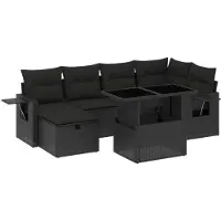 vidaXL Ensemble de salon de jardin 7 pièces avec coussins noir poly rotin