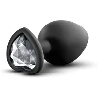 Temptasia - plug anal cœur pierre argentée - silicone noir taille M