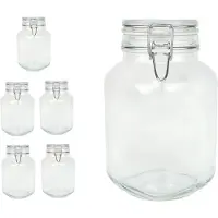 Bormioli Rocco Bormioli Fido Lot de 6 bocaux hermétiques à bouchon mécanique. Conservation des aliments grâce au joint en caoutchouc et au bouchon à étrier. Capacité 2 L