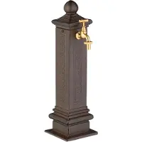 Relaxdays Fontaine sur pied style antique, avec robinet, dimensions : 47 x 14 x 18,5 cm, fontaine d'eau pour jardin, terrasse, fontaine décorative, marron