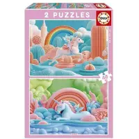 Educa Puzzle - - Licornes Magiques - 2 x 48 pièces - Thème Fantaisie - Pour Enfants - 4 ans et plus