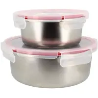 Menastyl 2 récipients hermétiques en acier inoxydable avec couvercle 5040178 Ø 15 et 20 cm, convient au micro-ondes