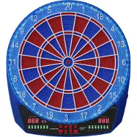 Carromco Electronique Tableau de fléchettes Flash-401 Espacement de 2 trous Cible de fléchettes rouge-bleu Éclairage LED 8 joueurs Fléchettes souples Alimentation 35 jeux 584 variations