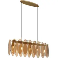 QAZQA Suspension Art Déco Or avec Verre Ambré Ovale 5 Lumières - Mochan
