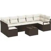 vidaXL Ensemble de canapés de jardin , 8 pièces, 7 places, couleur marron et crème, en polyrotin