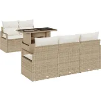 vidaXL Ensemble de canapés de jardin , 6 pièces, couleur beige et crème, en polyrotin, pour 5 personnes