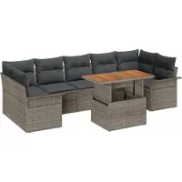 vidaXL Ensemble de canapé de jardin avec mémoire 8 pcs Gris Poly Rattan